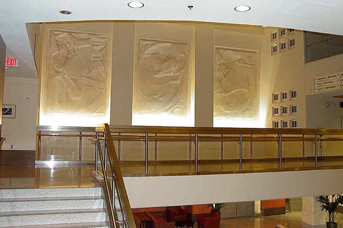 Photo of mezzanine with frieze wall murals